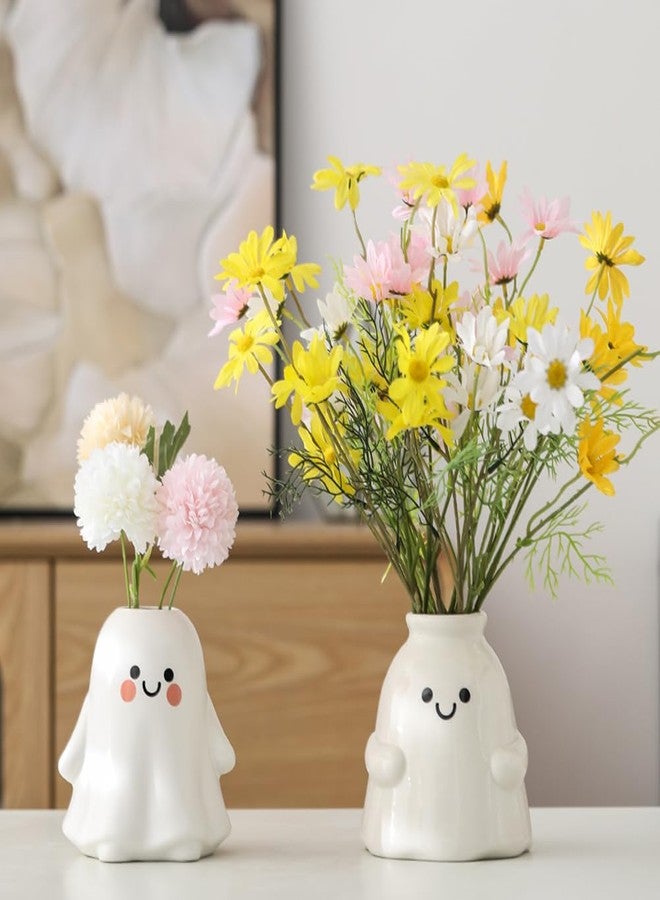 TSCVPJL Cute Ghost Vase Ceramic Ghost Bucket Vase, H 5.9" Halloween Vases Ceramic Ghosts Decor for Home Table Desk Bedroom Halloween Decorations, Ceramic Vases for Flowers (A-Matte Finish) - Image 4